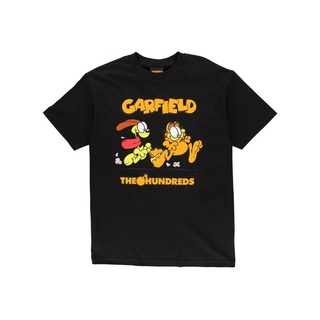 เสื้อยืดผ้าฝ้ายพิมพ์ลายขายดี SLUM LTD - THE HUNDREDS Garfield Chase T-Shirt Blackคอกลมแฟชั่น