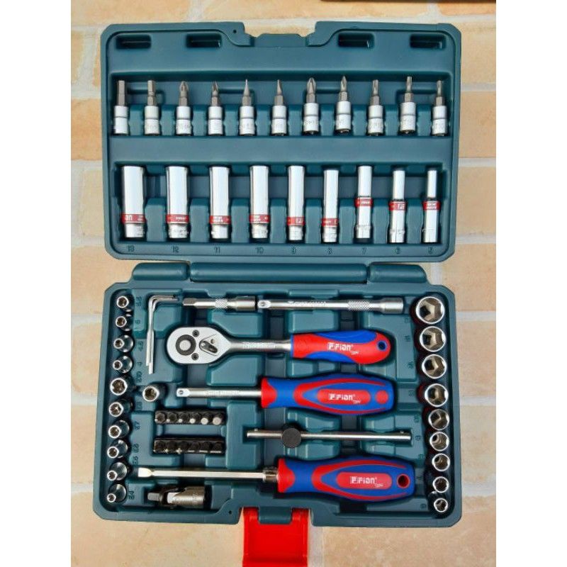 FION บล๊อกชุด 62 ชิ้น ขนาด 1/4" จำนวน 62 #บล๊อกชุด2หุน ประกอบด้วย- 13pcs-ลูกบล็อก 1/4" ขนาด 4, 4.5, 5, 5.5, 6,7,8,9, 10,