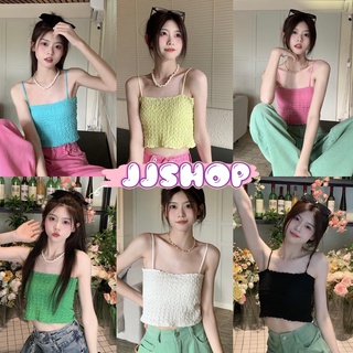 JJ Shop​💜​พร้อมส่ง  เสื้อสายเดี่ยวไหมพรม ดีเทลสม๊อคทั้งตัวน่ารักสไตล์เกาหลี "32081" -N