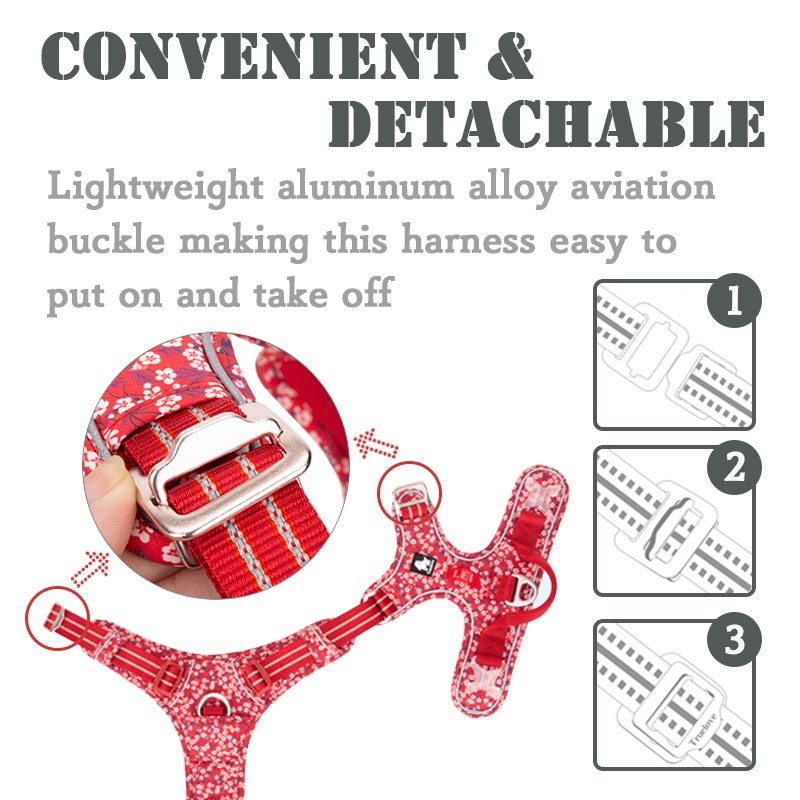 TRUELOVE ไนล่อนด้านหน้าสายรัดสุนัขดอกไม้ผ้าฝ้ายไม่ดึงนุ่มปรับสายรัดสัตว์เลี้ยงสะท้อนแสงสําหรับสุนัขขนาดใหญ่ขนาดกลางขนาดเล็กวิ่งการฝึก - รูปที่ 4