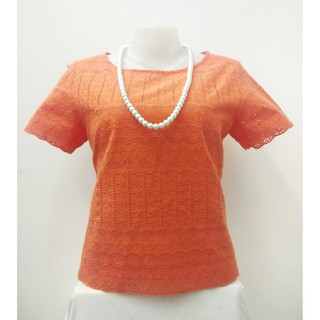 LS002 เสื้อผ้าฝ้าย เข้ารูป ฉลุลายลูกไม้ทั้งตัว
