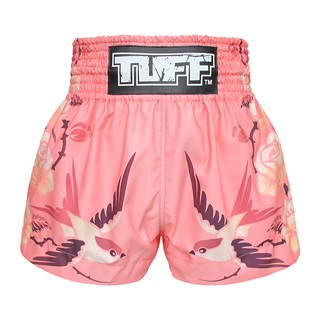กางเกงมวยไทย ทัฟฟ์ TUFF Muay Thai Boxing Shorts Birds And Roses Inspired by Ancient Drawing ลายนก กุหลาบ ชมพู