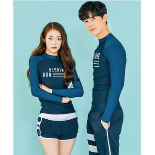 ชุดว่ายน้ำคู่รัก แขนยาว สีกรม ลายใหม่สุดชิค ผ้าลื่น ผ้าดีมาก (ขายแยกชุดจ้า)