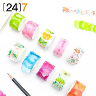 (24)7 Washitape เทปลายดอกไม้ ตกแต่งการ์ด เทปการ์ตูน สำหรับตกแต่ง DIY มาส์กกิ้งเทป