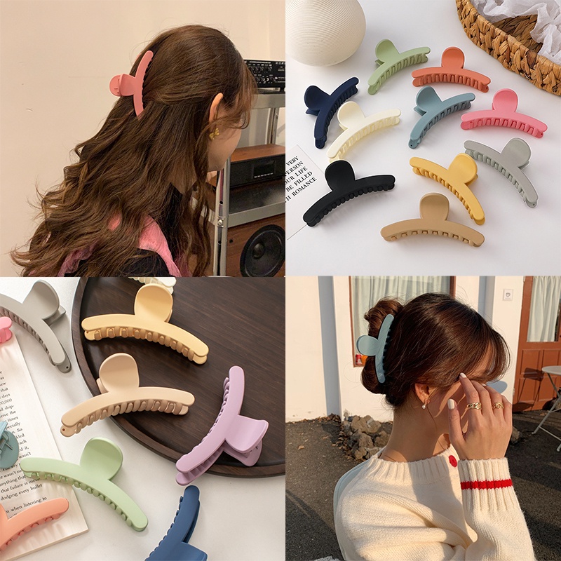 กิ๊บติดผม ขนาดใหญ่ สีครีม จับสี สไตล์เกาหลี สาวหวาน เรียบง่าย แฟชั่น ที่หนีบผม รูปร่างคําเดียว ด้านหลังของศีรษะ ผูกผม ฉลาม คลิป
