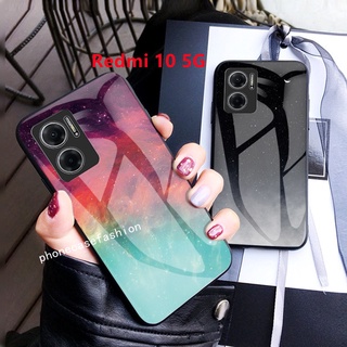 เคสโทรศัพท์มือถือกระจกนิรภัย แบบแข็ง ขอบนิ่ม กันกระแทก ไล่โทนสี หรูหรา สําหรับ Redmi 10 5G 2022