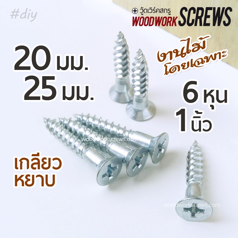 สกรู 6หุน/1นิ้ว บานพับ ฟิตติ้ง งานไม้ เกลียว3.8มิล เตเปอร์ หัวจม เกลียวหยาบ ท้ายเรียบอ้วน เกลียวปล่อย เฟอร์นิเจอร์ DIY