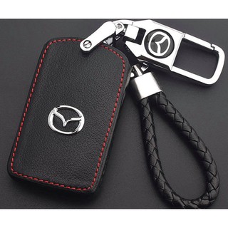 เคสรีกุญแจรถยนต์ สำหรับรถ New Mazda 3 sky CX30 2020 , cx3 และ Mazda 3,2,cx30 รุ่น 100 ปี หนังสีดำ ด้ายแดง