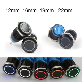 สีดํา 12 มม.16 มม.อิเล็กทรอนิกส์ Chrome Pin เท้าไฟ LED โลหะปุ่มกด Momentary สวิทช์กันน้ํา 12 V 220 V 24 V 3 V 6 V LED ปุ่มสวิทช์