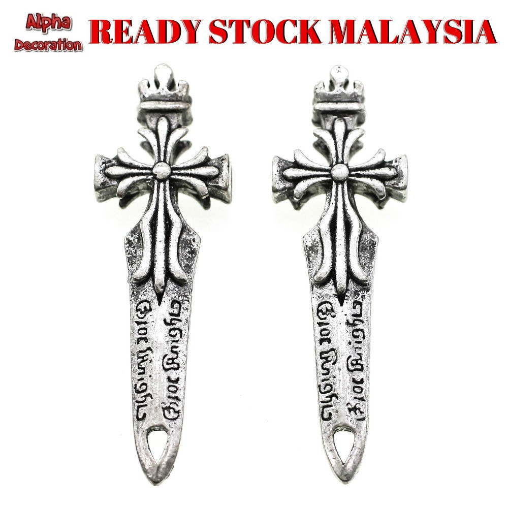 33x10 มม. Charm ลูกปัดโบราณเงินสังกะสีอัลลอยด์ Cross 10 ชิ้น/pck