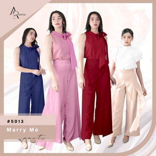 ARINDA Marry Me Pants 5014 : กางเกงเอวสูงขาบาน แต่งผ้าชีฟองทราย