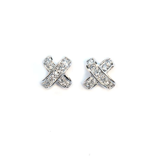 XOXO Earrings ต่างหูเงินแท้ ชุบทองคำขาว ประดับเพชรสวิตน้ำ100 แบรนด์ Dusadee Jewelry