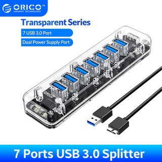 ORICO F7U โปร่งใส Series USB HUB Multi 7 พอร์ตความเร็วสูง USB3.0 Splitter พร้อมพอร์ต Micro USB สำหรับแล็ปท็อป PC Adapter