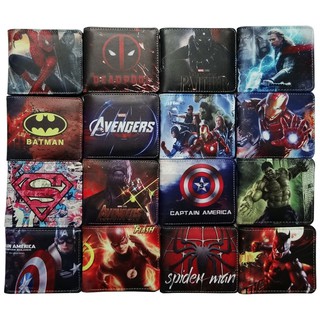 Marvel Anime Wallet เวนเจอร์สสไปเดอร์ - ไอรอนแมนแบทแมนแฟลชแมนสั้นสองพับกระเป๋าเงิน PU