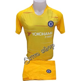 ส่งฟรี EMS ชุดบอลเชลซี Chelsea สีเหลือง แขนสั้น ชุดฟุตบอล เสื้อบอล