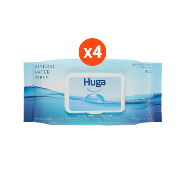 ฮูก้า ทิชชู่เปียก สูตรน้ำแร่ธรรมชาติ Huga Mineral Water Wipes 45 แผ่น (4 ชิ้น)