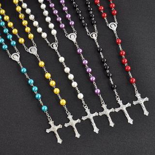 Handmade Round Glass Bead Catholic Rosary Quality Bead Cross Necklace