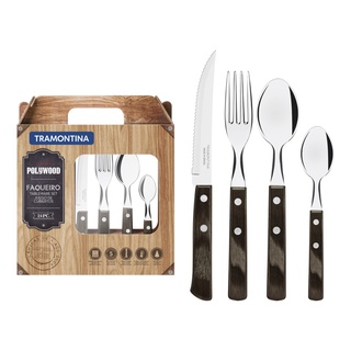 Tramontina ชุดช้อน ส้อม มีด ด้ามจับ 24 ชิ้น Polywood Tableware Set 24 Pcs.