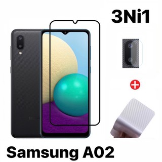 🇹🇭3in1 Samsung A02 (2021) ฟิล์มเลนส์กล้อง + ฟิล์มกระจกเต็มจอ+ ฟิล์มหลัง ฟิล์มกันกระแทกขอบดำ