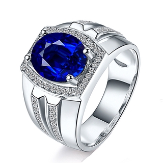 SAPPHIRE เครื่องประดับแฟชั่นแหวนเพชรคริสตัลสีฟ้าสําหรับผู้ชายผู้หญิง Cincin