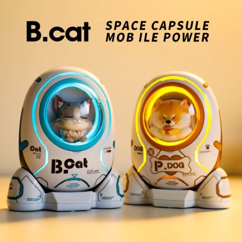 พาวเวอร์แบงค์หมา แมว อวกาศ B.Cat&amp;P.Dog (space capsule power bank)ความจุ10,000mAh สามารถเปิด/ปิด ไฟตั้งโชว์ได้ พกพาสะดวก