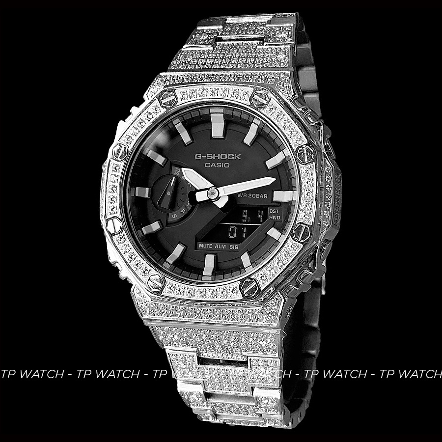 Casio G-Shock GA-2100 นาฬิกาข้อมือผู้ชายสายเหล็กพร้อม AP Full Stone Dial และ Strap | GA-2100 Custom 