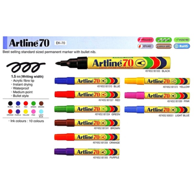 Artline ปากกาเคมี มาร์คเกอร์ เมจิก อาร์ทไลน์ EK-70 Marker หัวกลม ขนาด 1.5 mm. กันน้ำ like horse ม้า