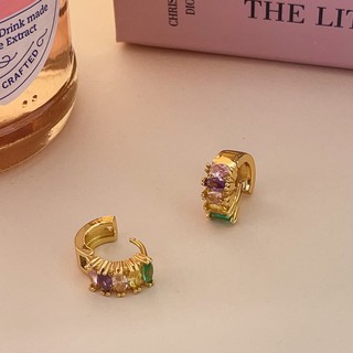 TIMI pastel rainbow hoop gem - ต่างหูห่วงประดับพลอย วัสดุ18k