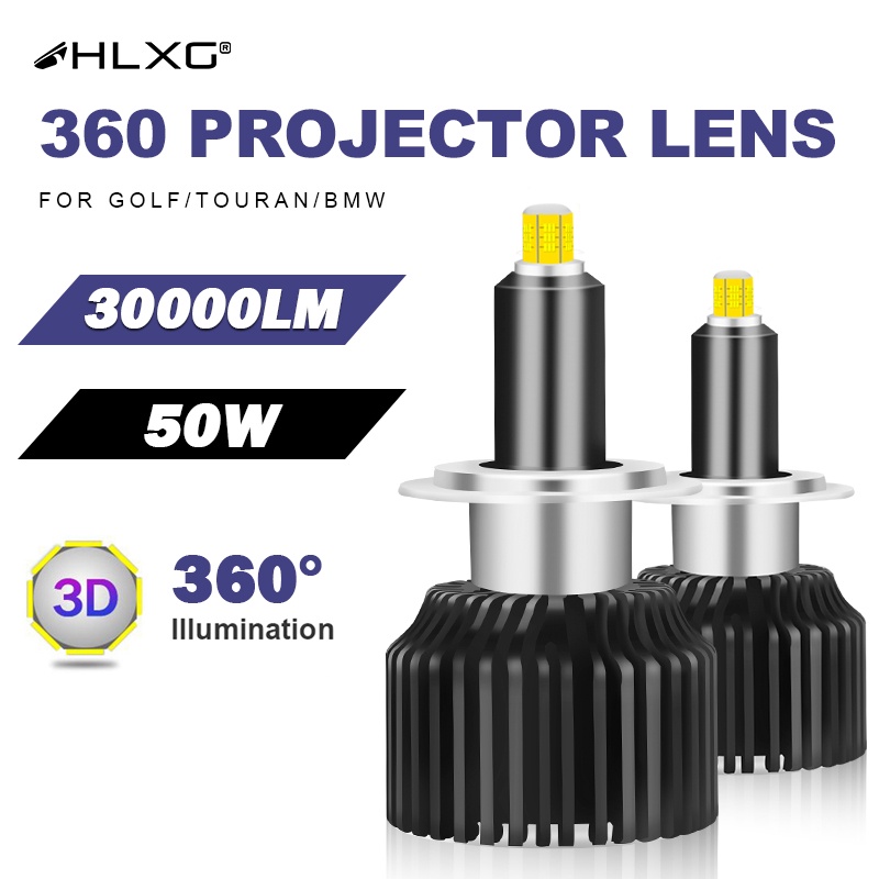 HLXG 2ชิ้น ไฟหน้า 360 H7 9005 9006 H1 H8 H11 H9 HB3 HB4 9012 HIR2 6000K 30000LM ไฟตัดหมอก ปลั๊กแอนด์เพลย์
