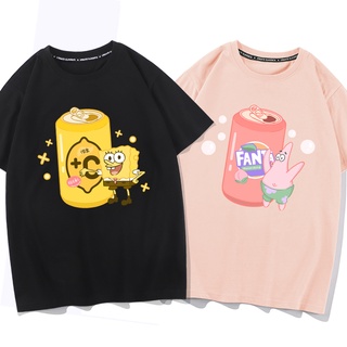 เสื้อยืดแขนสั้นลําลอง พิมพ์ลายการ์ตูน SpongeBob SquarePants แฟชั่นคู่รัก สําหรับคู่รัก