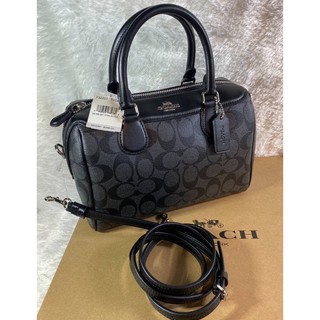 Coach Signature Mini Bennett Satchel Handbag in Black/ Smoke