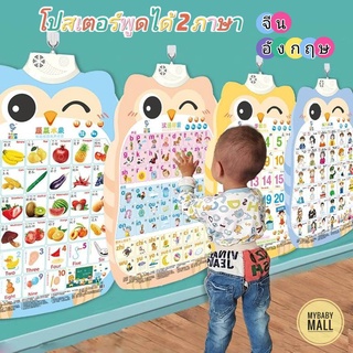 MybabyMAll สินค้าพร้อมส่งจากไทย โปสเตอร์คำศัพท์ 2ภาษาจีน-อังกฤษ เสริมทักษะ เพิ่มการเรียนรู้สำหรับเด็ก แถมฟรีตะขอ