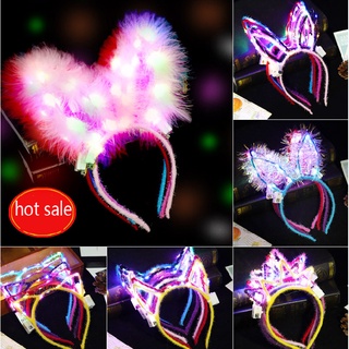 ที่คาดผม รูปมงกุฎแมว และกระต่าย มีไฟ Led เรืองแสง สําหรับปาร์ตี้ งานแต่งงาน งานเทศกาล บาร์ C