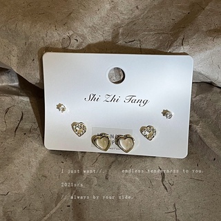 925 Silver Needle Diamond Opal Love Stud Earrings Set Cute Simple Earrings Korean Mori Earrings Temperament Women for gi