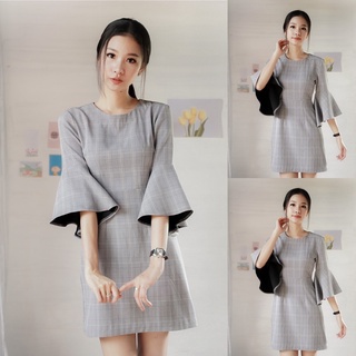 Ruffled Sleeves dress ลายสก๊อต