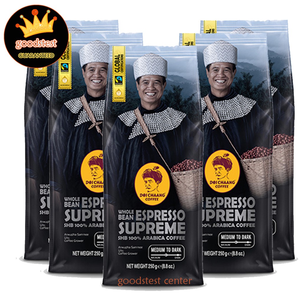 *ถุงปกติ*กาเเฟดอยช้าง 5 ถุง เมล็ดกาแฟสดคั่ว ดอยช้าง 100% : espresso supreme  Doi Chaang Coffee ขนาด 250g.