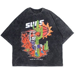 [100% Cotton] เสื้อยืด ขนาดใหญ่ ลาย NBA SUNS WASHING VINTAGE TEE (เสื้อยืดซักได้)