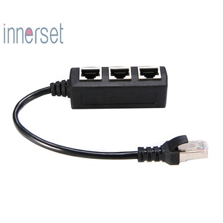 [innerset] ตัวแยกสายเคเบิลอีเธอร์เน็ต RJ45 1 ตัวผู้ เป็น 3 พอร์ตตัวเมีย LAN