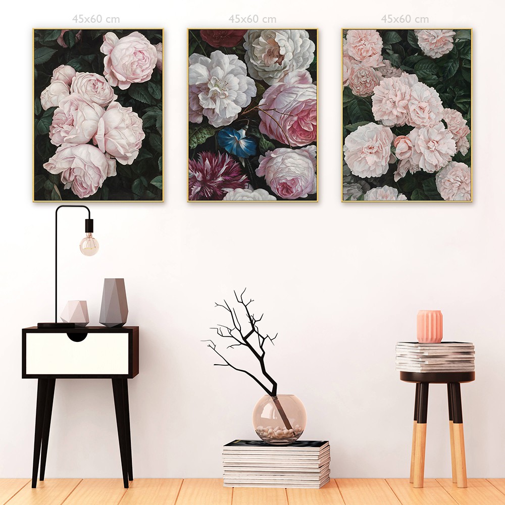 ชุดภาพวาดผนังดอกโบตั๋น 3 ชิ้น VIP35 - ขนาด 45 x 60 ซม. x 3 ภาพวาด