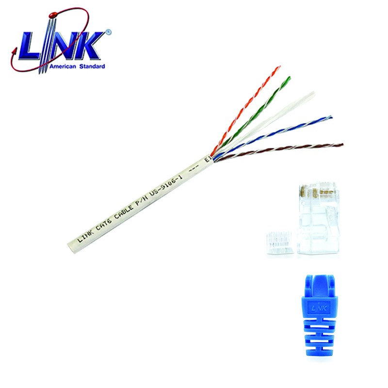 สายแลน CAT6 LINK สาย LAN US-9106 CAT6UTP Link(250MHz.)w/CROSS,24AWG, ขายเป็นเมตร เข้าหัวให้ฟรี