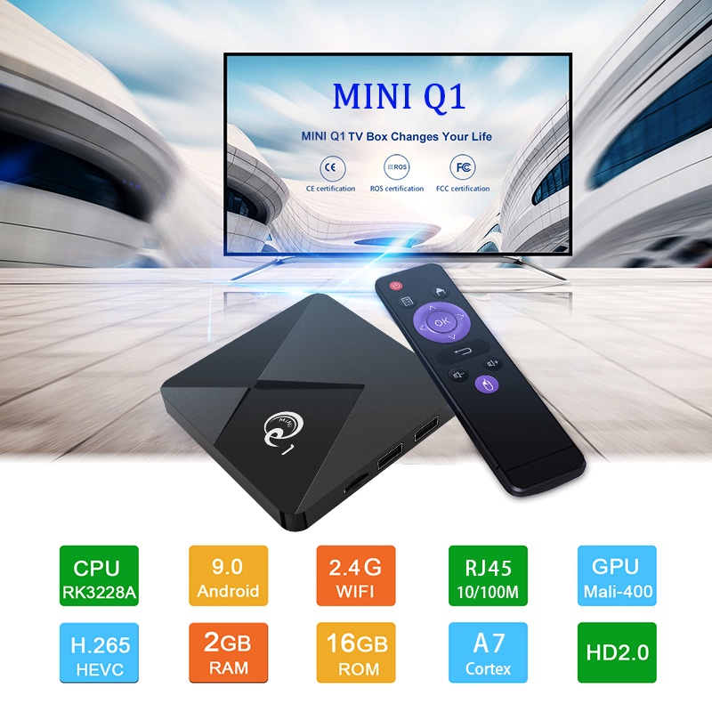 TV BOX MINI Q1 Smart BOX 2+16GB/4+32GB/64GB Android 10.0 YouTube RK3328 Quad Core 2.4GHz WIFI 4K Google Play