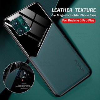 Luxury Leather Car Magnetic Holder Case For Oppo Realme 9 Pro+ 5G On Realme9 Pro Plus 9Pro Soft Frame Protect Cover