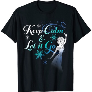 คอลูกเรือเสื้อยืดแขนสั้นลําลอง ผ้าฝ้าย พิมพ์ลายกราฟิก Disney Frozen Elsa Keep Calm &amp; Let It Go แฟชั่นสําหรับผู้ชาย