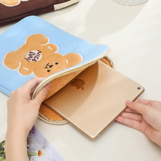 Korean cartoon bear ipad tablet computer bag plus velvet thickened tablet protective cover 10.2 inch 11 inch ipad storag