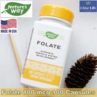 โฟเลต Folate 800 mcg 100 Capsules - Natures Way