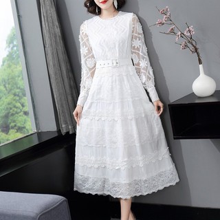 Women elegant white lace dress