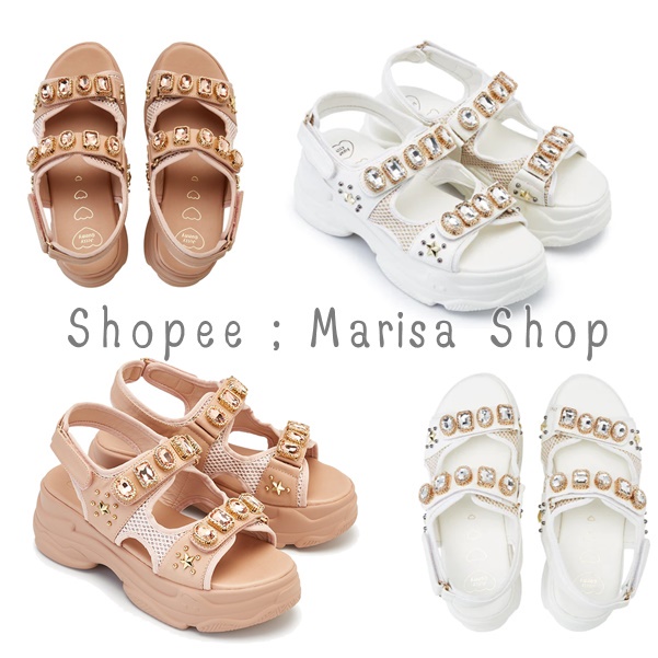 แท้ !! รองเท้าส้นหนา รองเท้าส้นตึก Jelly Bunny รุ่น Picotee Crystals Flats & Sandals