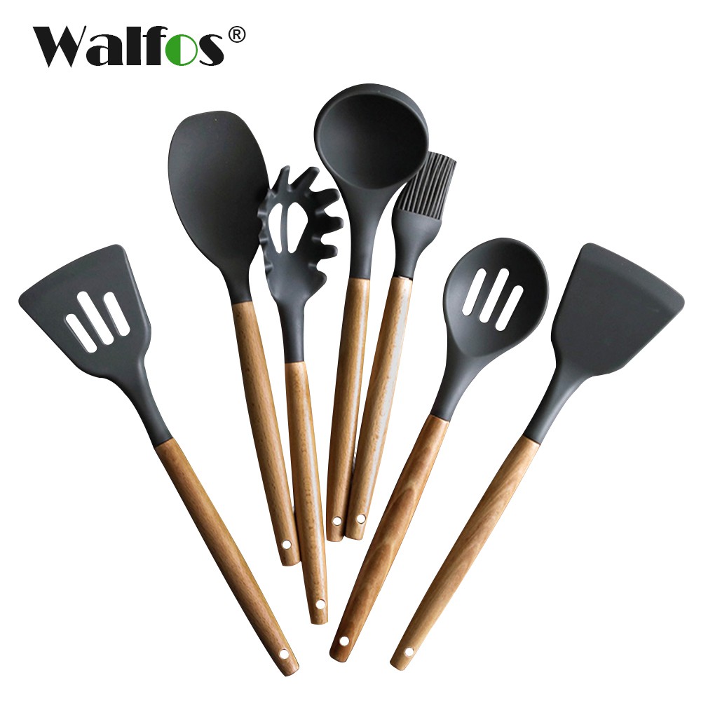 WALFOS ชุดเครื่องครัวซิลิโคน ไม้พาย ช้อนซุป ตะหลิว ทัพพี วัสดุซิลิโคน ทนทาน