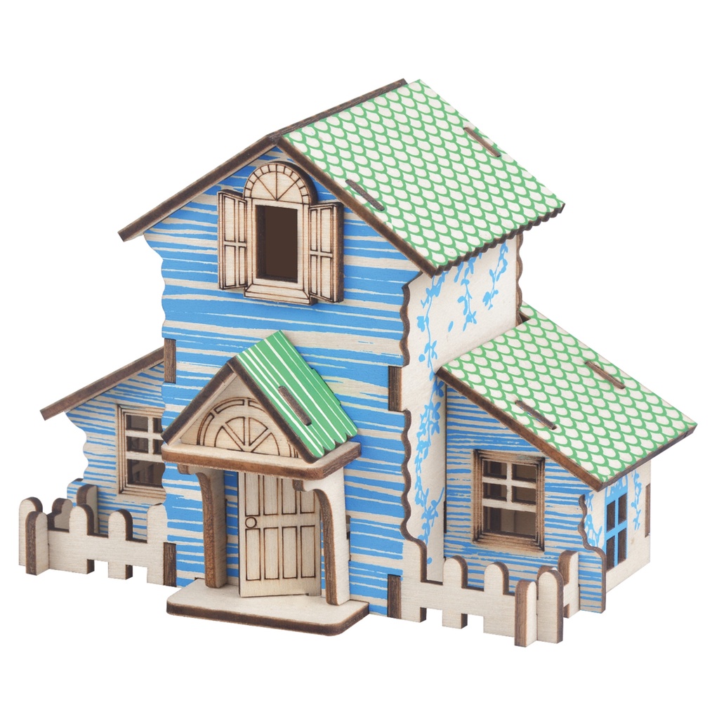 3D Wooden Puzzle Toys Jigsaw Architecture House DIY Manual Assembly Kit ...