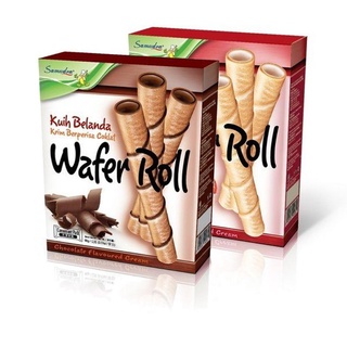 wafer roll samufra 90 g. รสสตอเบอรี่และช็อกโกแลต ทองม้วนมีใส้